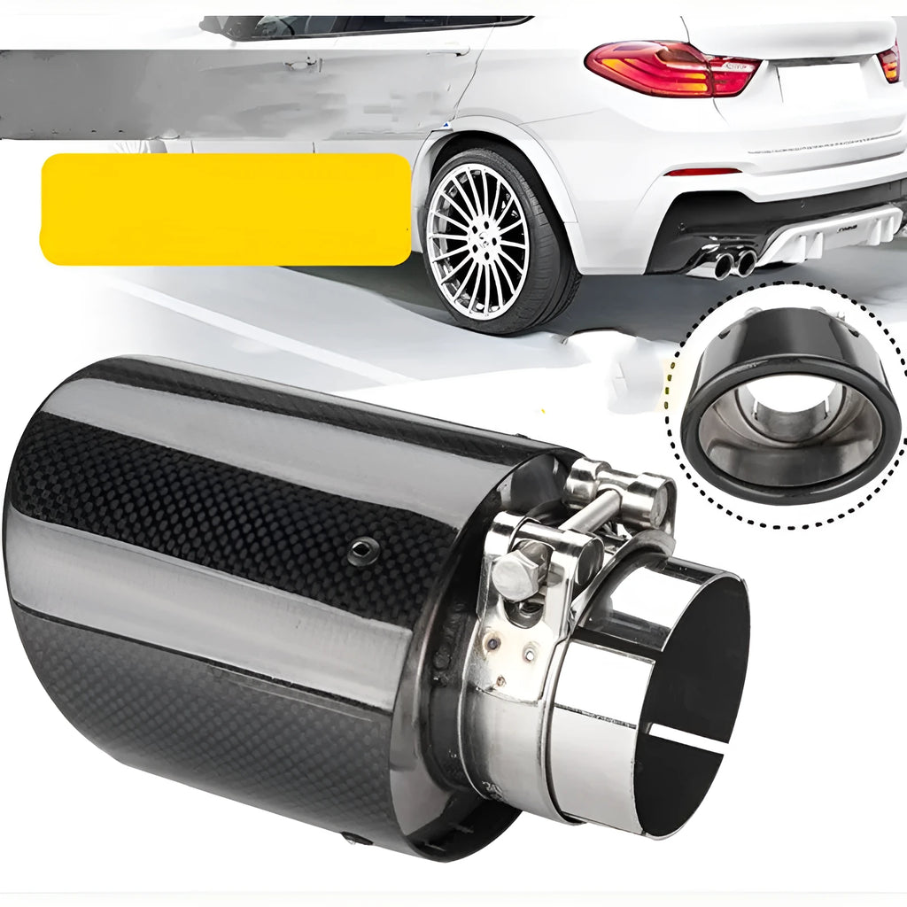 Oval flat carbon fibre exhaust tail pipe 114x160mm in bright black finish on a modified car