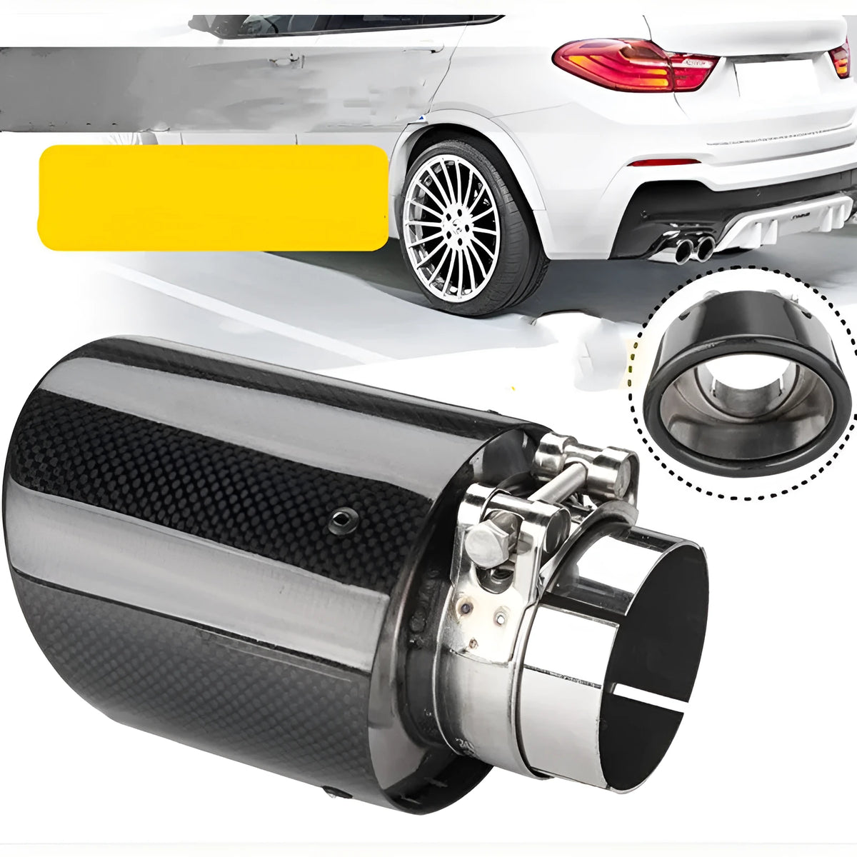 Oval flat carbon fibre exhaust tail pipe 114x160mm in bright black finish on a modified car