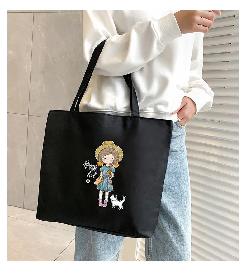 Women's canvas tote bag Oxford cloth printed horizontal square style with double shoulder straps