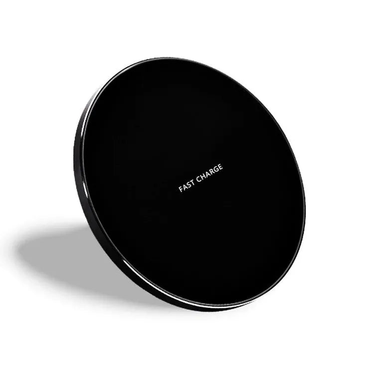 Ultra-thin wireless charging pad in four colour options showing 98mm square dimensions
