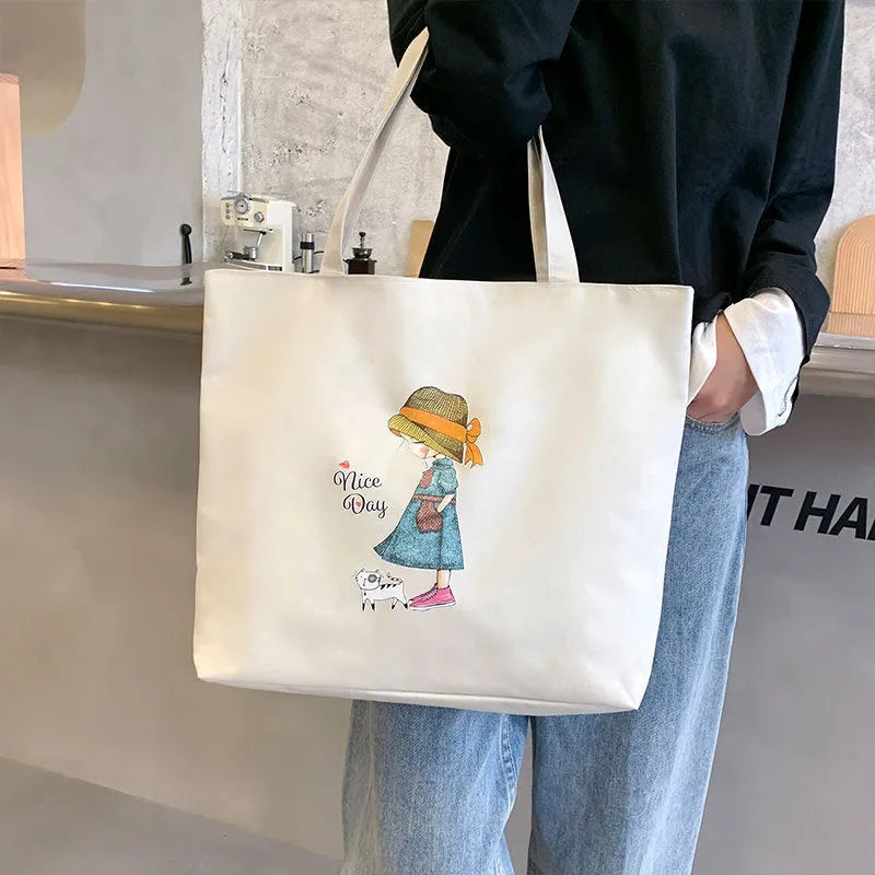 Women's canvas tote bag Oxford cloth printed horizontal square style with double shoulder straps