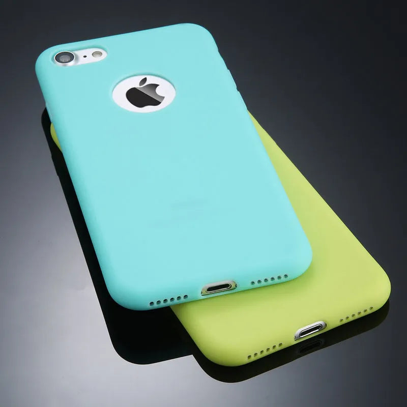 Candy colour soft silicone TPU phone case for Apple iPhone on a plain background