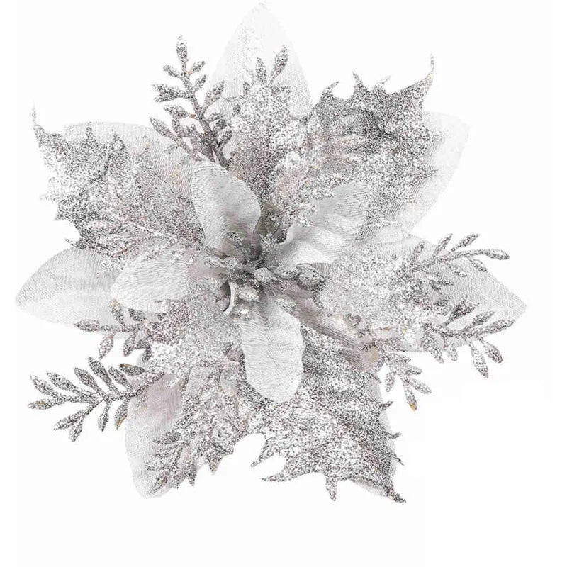 14cm gold powder double-layer artificial Christmas flower on a white background