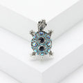 Retro turtle design fashion brooch with rhinestone decoration in blue, green or red colour options