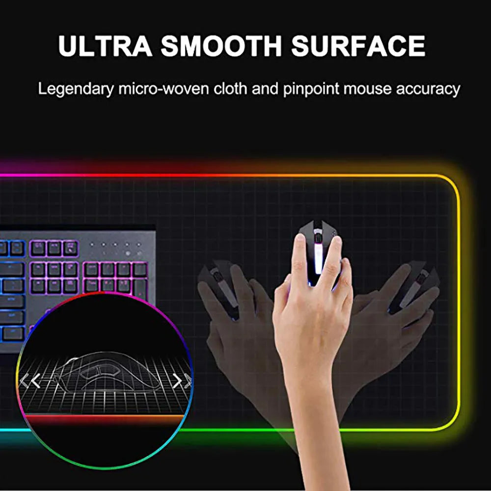 LED super large shiny mouse pad with 11 lighting modes, size 780x300x4mm, black surface with multi-colour backlight