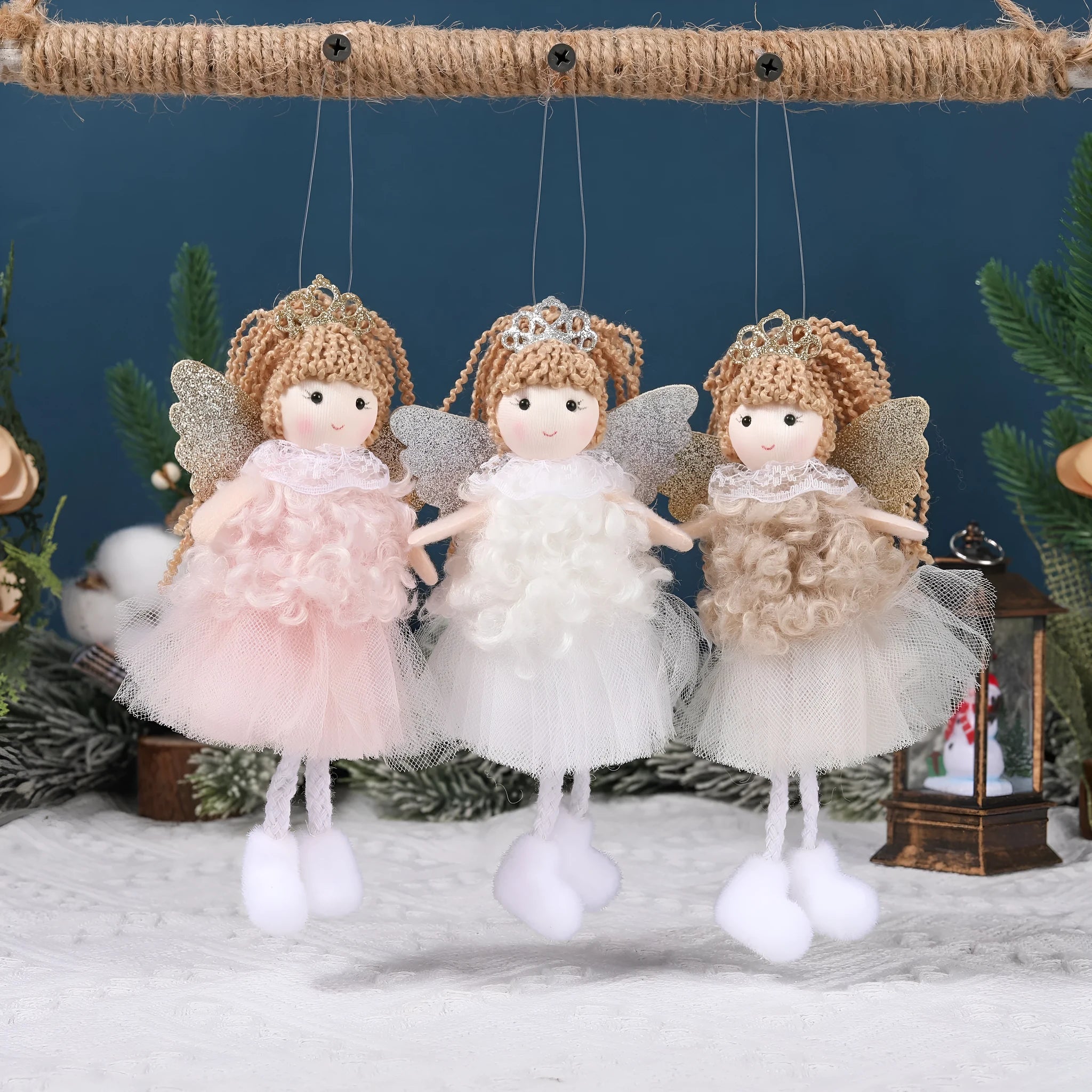 Fabric Christmas angel girl pendant hair clip for high ponytail in white, pink, and khaki colours