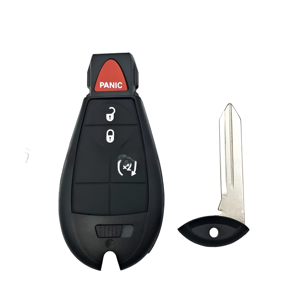 White plastic key shell case for Dodge and Chrysler smart keys, showing front and back views.