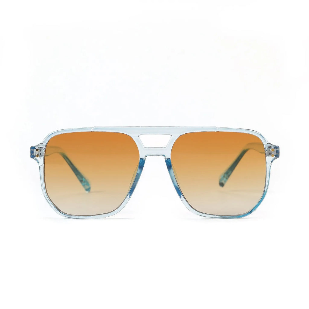 Square double beam sunglasses for women in black frame with pink lens, showing full frame design.