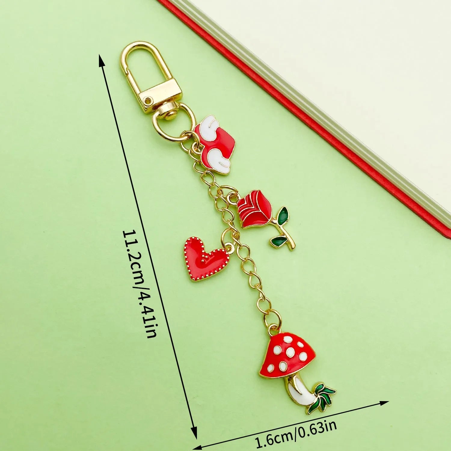 Red Mushroom Love Heart Rose Heart-shaped Alloy Keychain with unicorn motif colour LS613