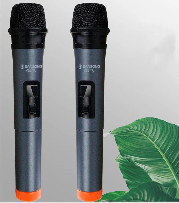 Black V12 wireless dynamic handheld microphone with USB receiver and cables