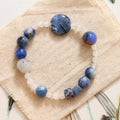 Hand-woven natural blue point and black hair crystal agate bracelet with geometric stone elements