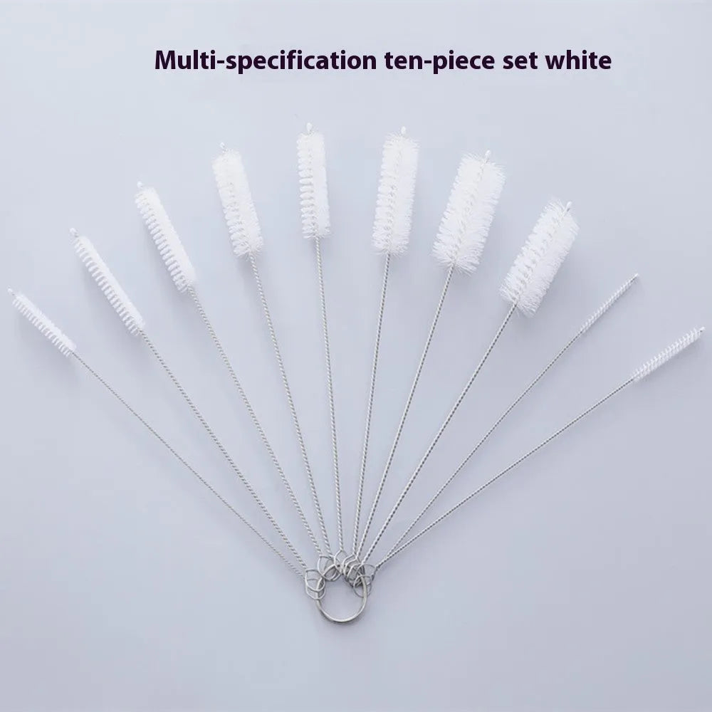Nylon cleaning brush set with stainless steel handles for straws and bottles in multiple pack sizes