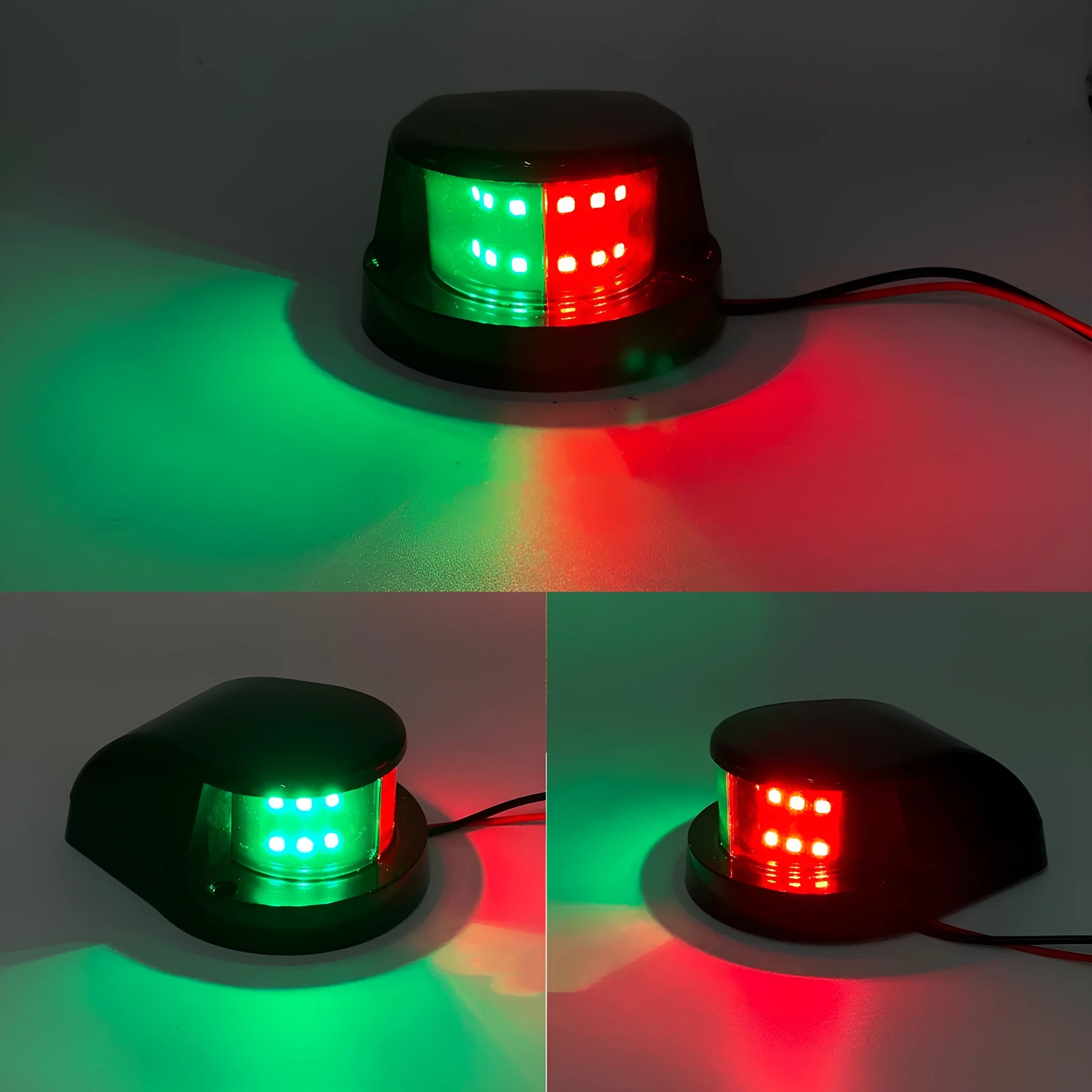 12LED marine navigation light in black housing with red and green LEDs, 26x10mm size for yachts and boats