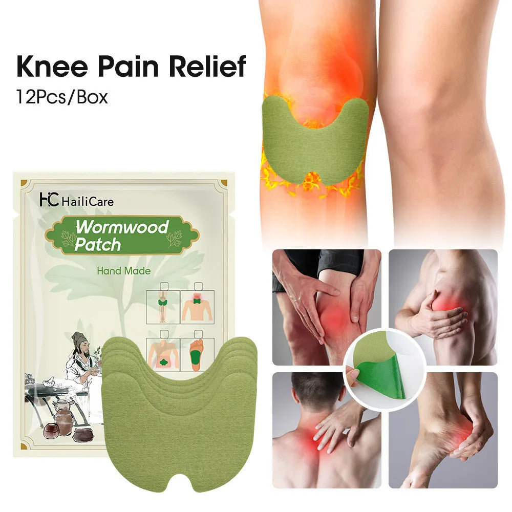 Pack of Chinese Mugwort herbal pain relief patches for knee, back, neck and foot.