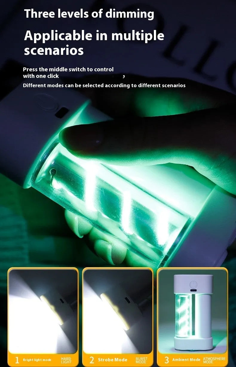 White ABS 5W rechargeable LED hanging camping light with USB cable