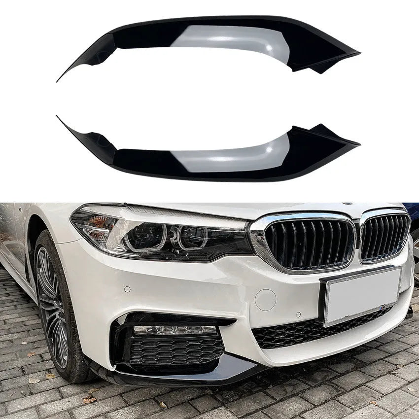 Pair of front Cornerite car stickers for BMW 5 Series G30 M Sport 530i 2018-2020, piano black and carbon fiber pattern options
