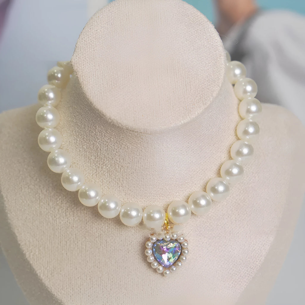 Decorative plastic alloy resin cat collar with love gem charm in multiple colour options.