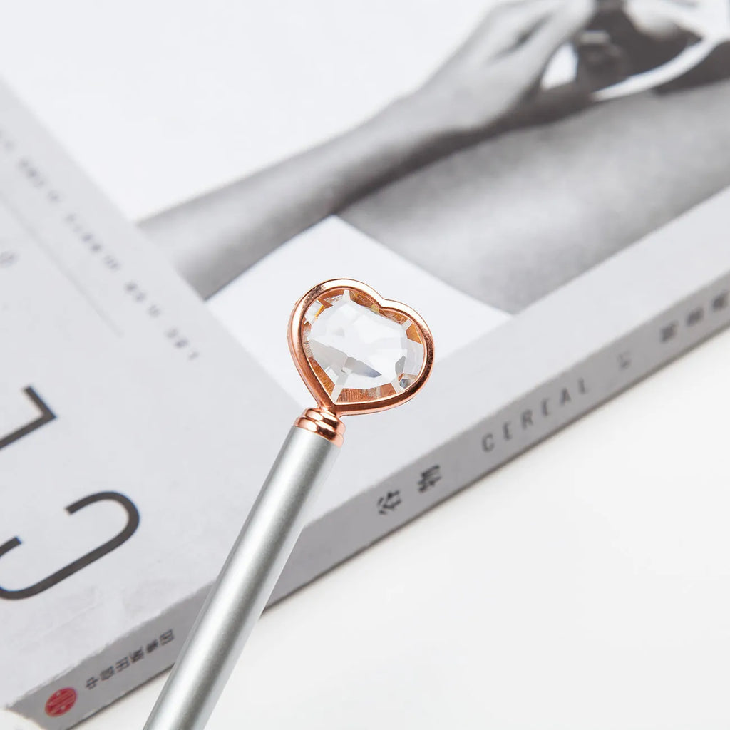 Creative crystal love ball metal pen in golden, rose gold, and silver colours