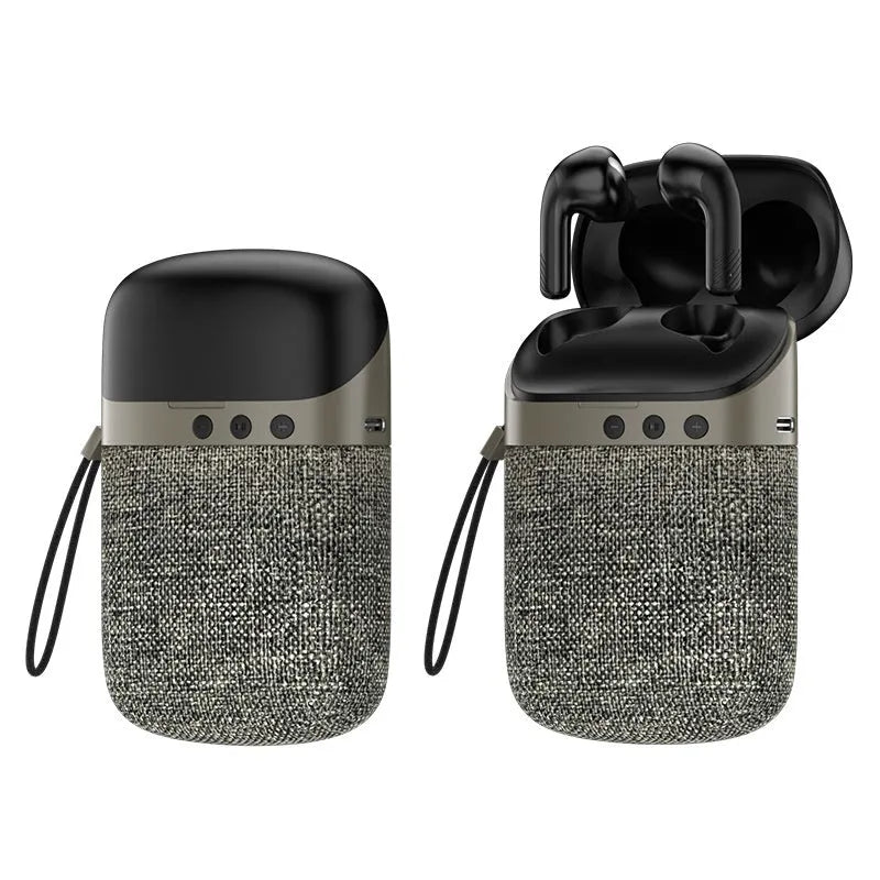 Two-in-one Bluetooth headset and speaker in-ear wireless device in black with USB charging