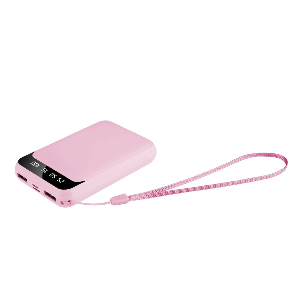 10000mAh power bank with LCD display, 93 × 63 × 23mm, in black, white, pink or blue