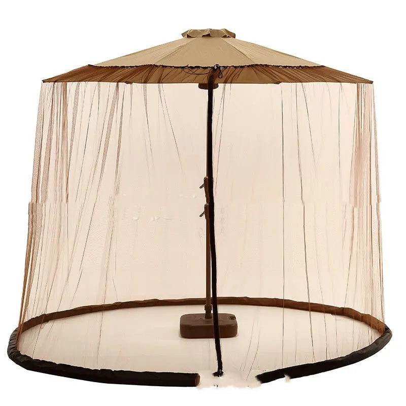 Outdoor mosquito net umbrella tent with heavy fabric sunshade in beige, black, or brown colours