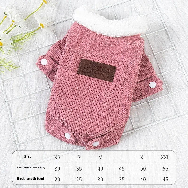 Lambswool-lined dog and cat vest with fleece padding for autumn and winter warmth in grey and pink colours