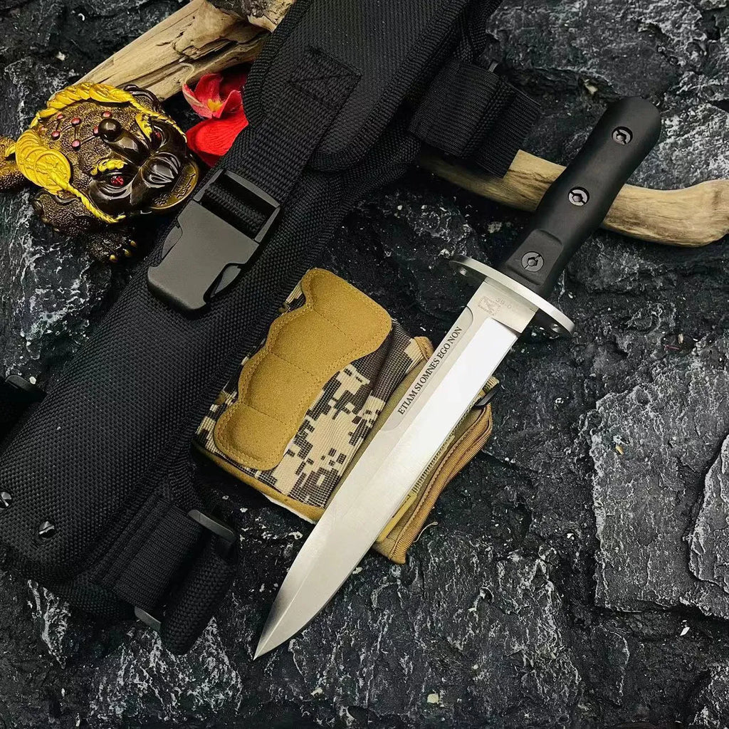 Small straight knife with D2 steel blade, 32 cm full length, for outdoor camping and meat cutting