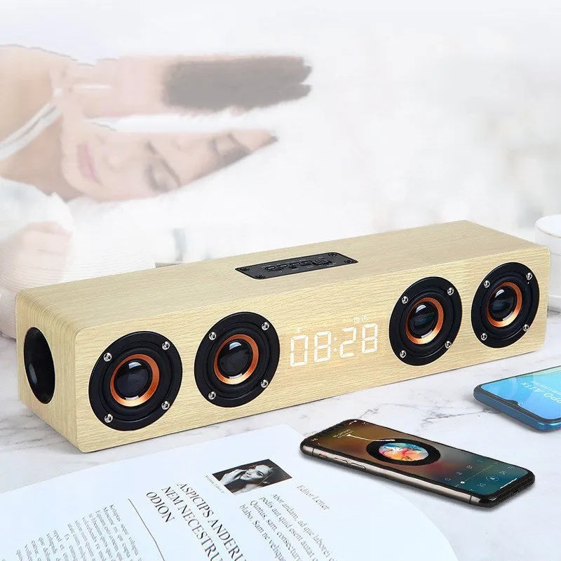 Sound Blaster long bar wooden four-speaker Bluetooth speaker in brown woodgrain finish with USB port and 380mm length