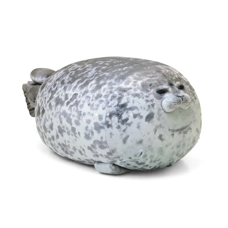 Plush seal cushion in grey, soft stretch velvet fabric, PP cotton filling, lifelike design
