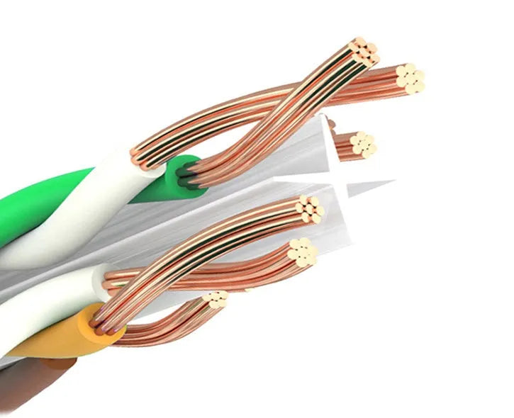 White Cat6 network cable with RJ-45 connectors, CCA conductor, shown in a range of lengths from 1M to 50M.