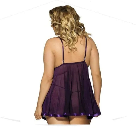 Women's purple lace and mesh seamless sleepdress for big code sizes
