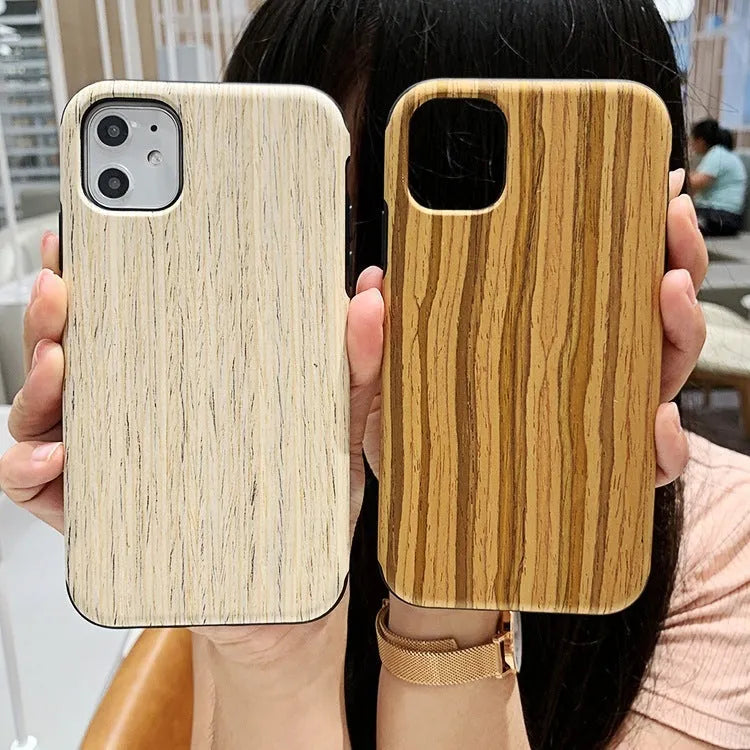 Wood iPhone case in Rosewood colour showing natural wood grain on back cover design