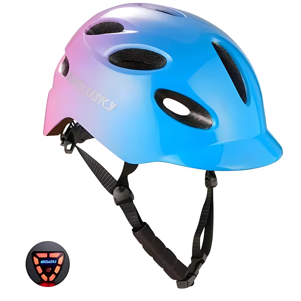 Electric LED cycling helmet with integrated tail light in black, size M 54-58cm
