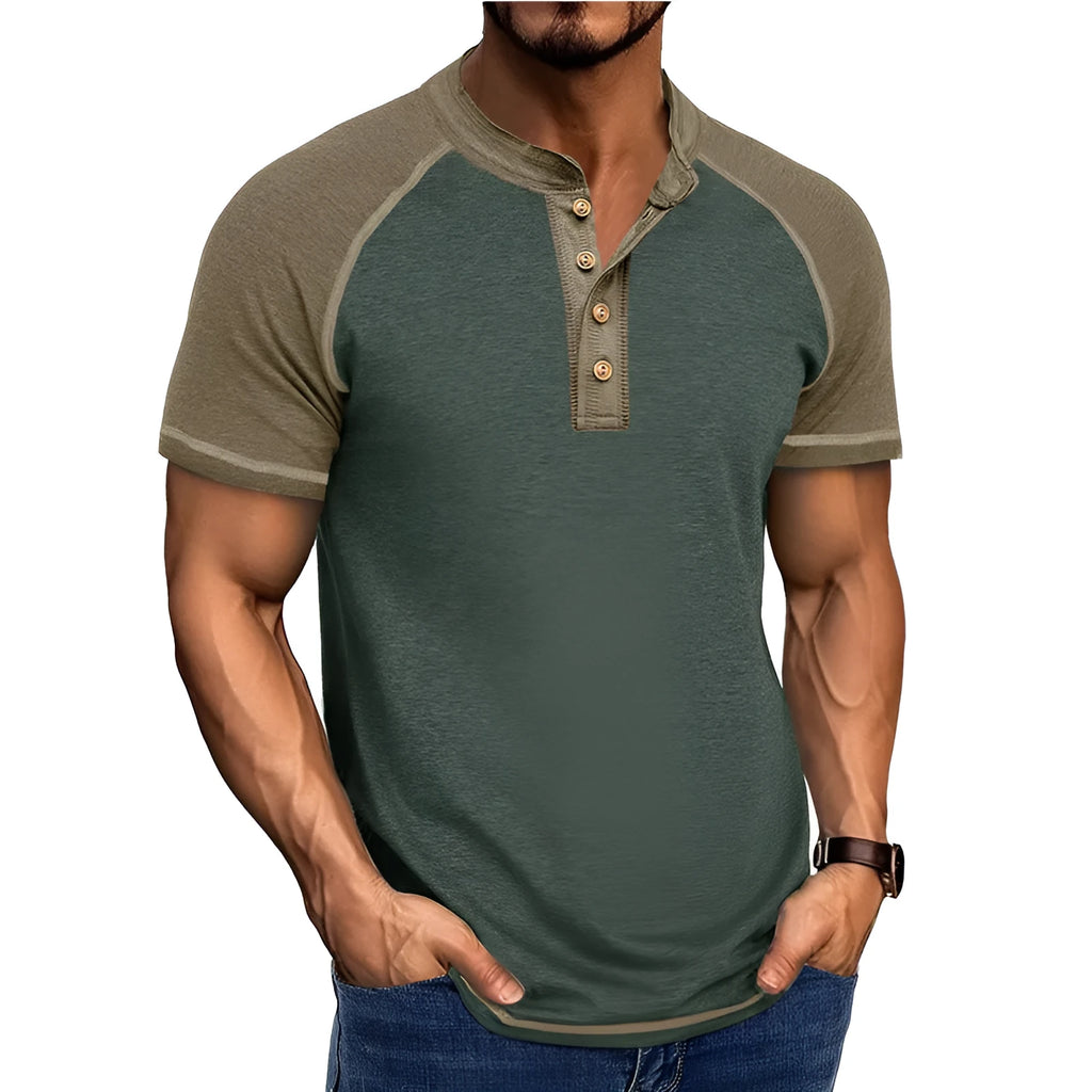 Men's thin cotton-blend pullover with short raglan sleeves in two-tone colour options