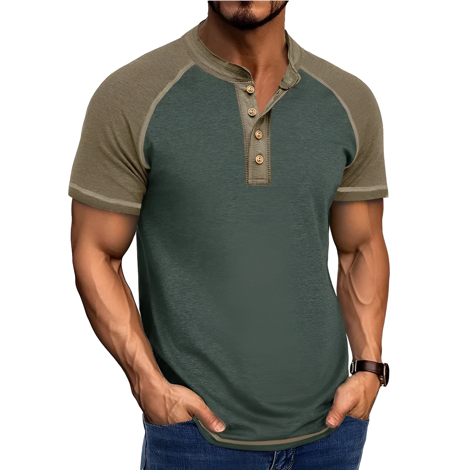 Men's thin cotton-blend pullover with short raglan sleeves in two-tone colour options
