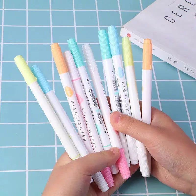 5 double-headed gel pens in different colours showing both chisel and fine bullet tip styles