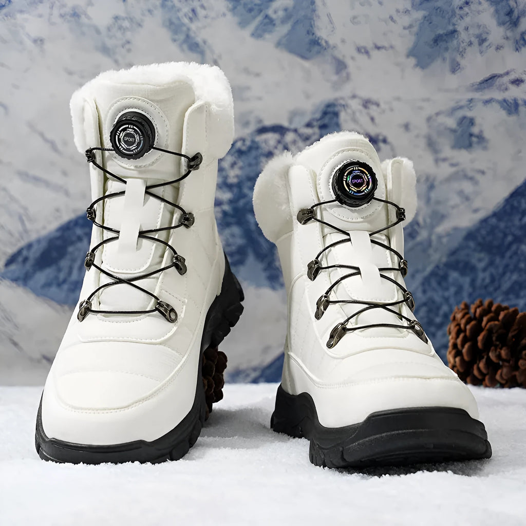 Men's fleece-lined thickened snow boots in solid colour with artificial PU upper and round toe