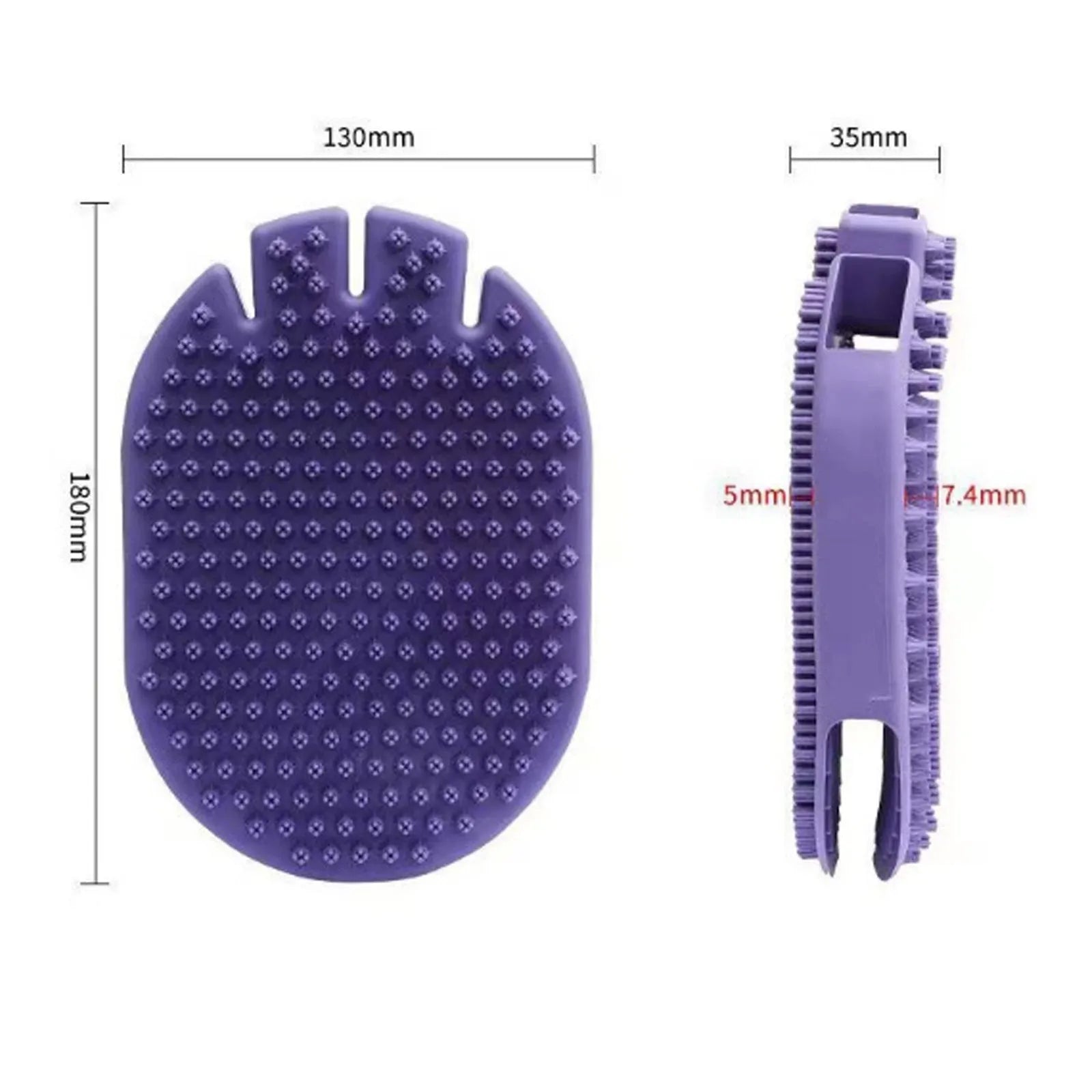 Purple TPR pet shampoo massage brush with dual-sided bristles for dog and cat grooming