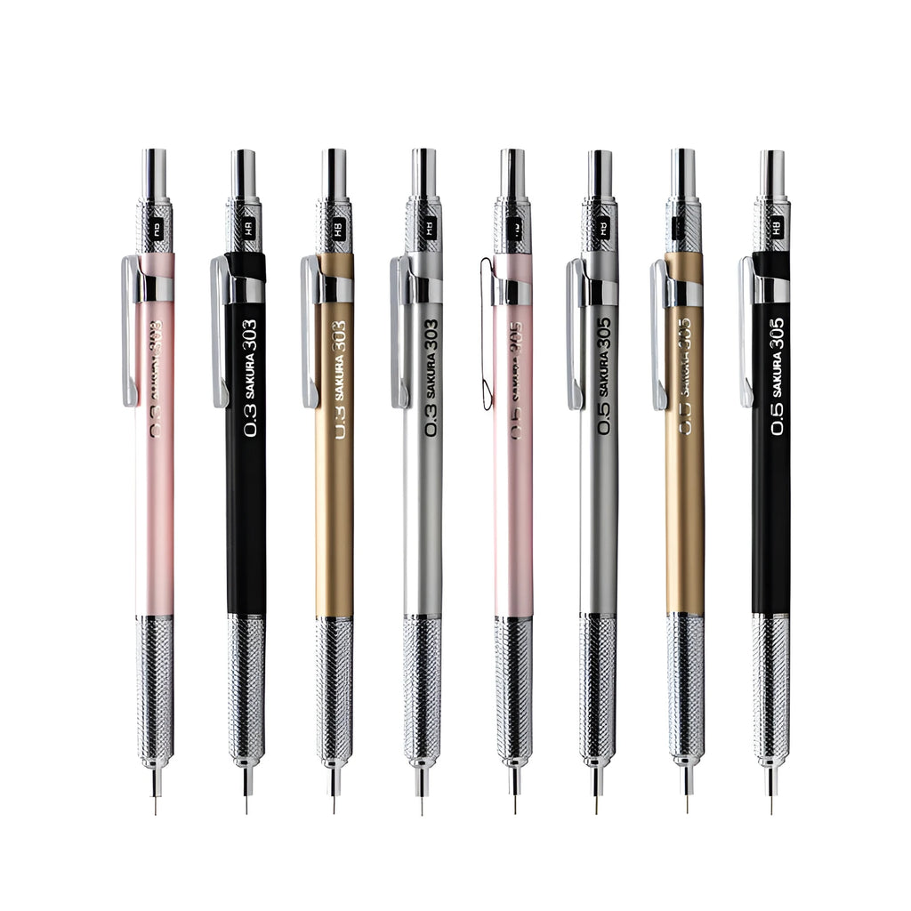 Japanese cherry metal mechanical pencil in gold, silver, black, or pink colour options.