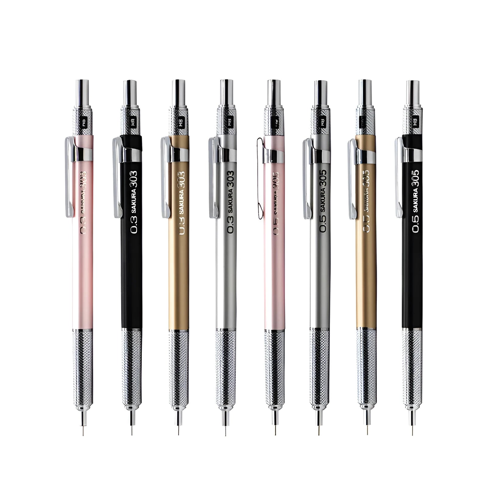Japanese cherry metal mechanical pencil in gold, silver, black, or pink colour options.