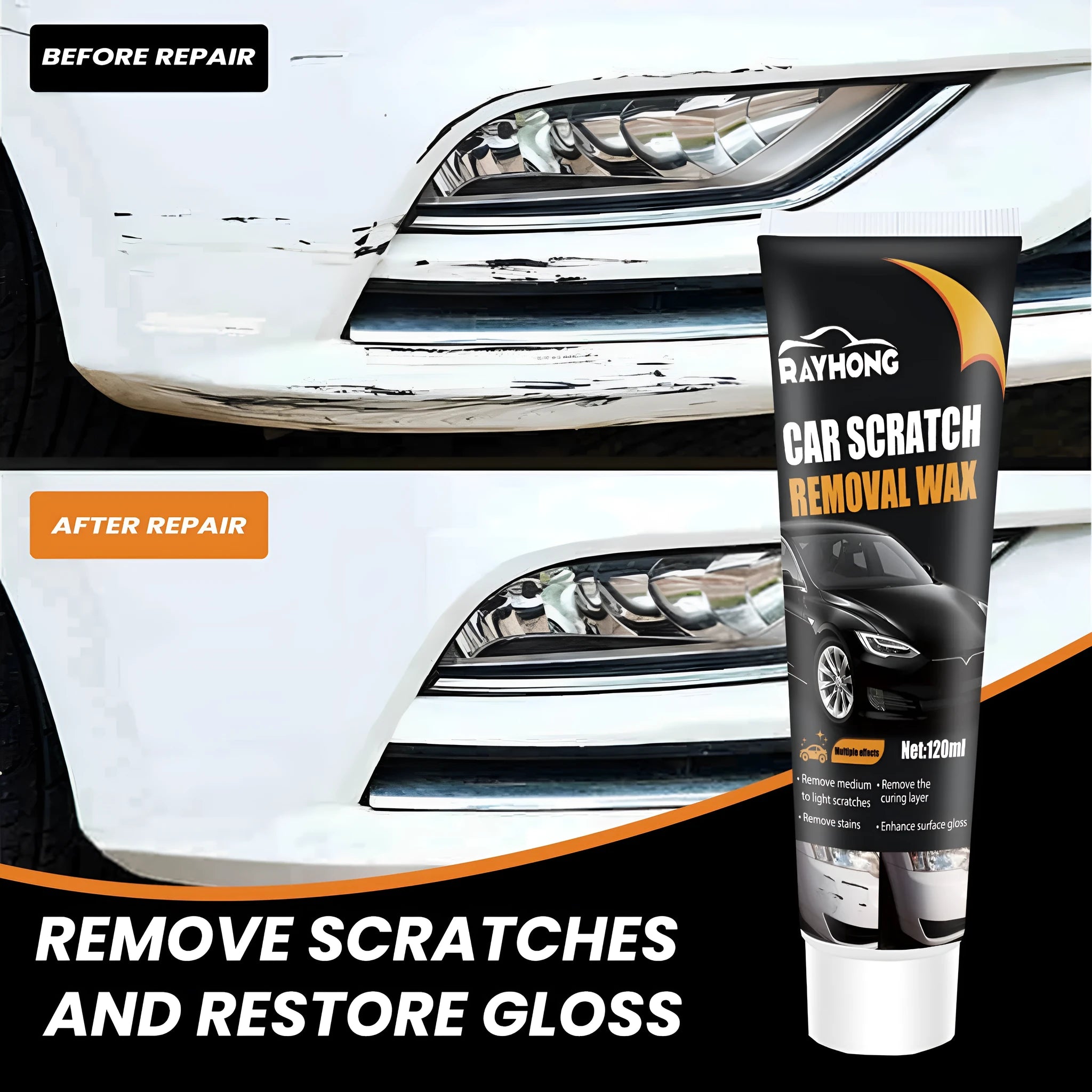 120ml car scratch wax polish container with sponge and microfiber towel for paint maintenance
