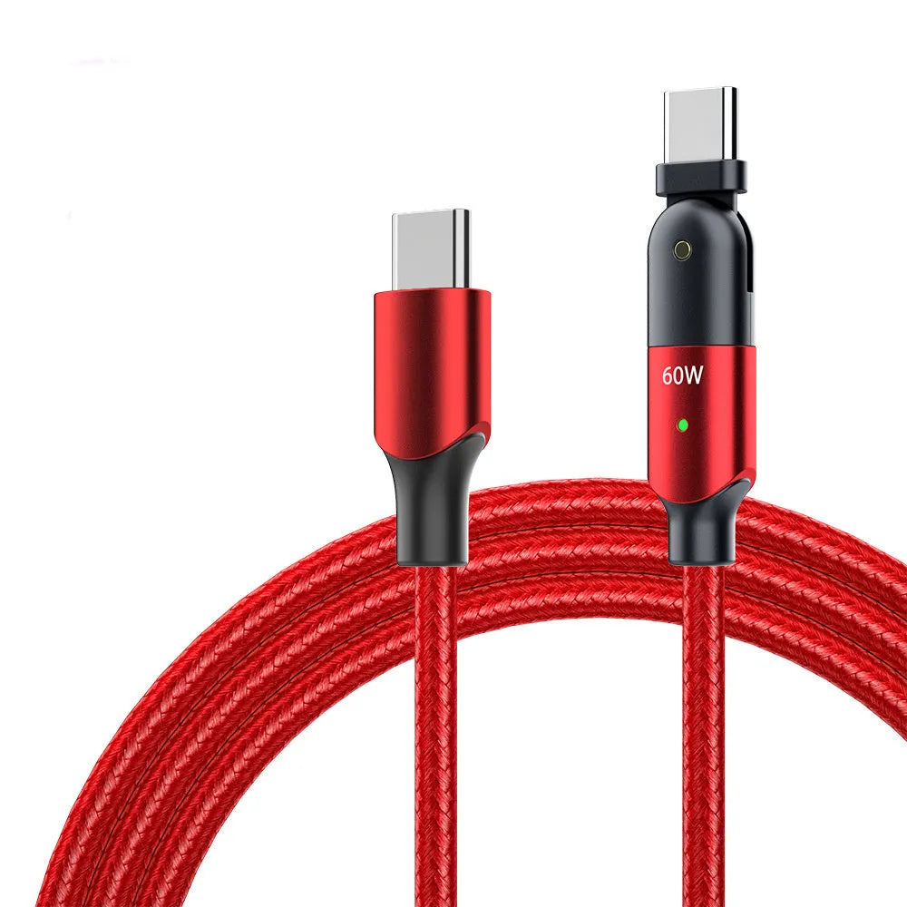 Rotatable data cable in sparkling black with PD fast charging support and winding mechanism