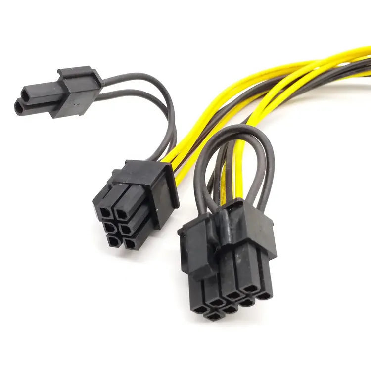 Yellow 6-pin to dual 8-pin graphics card power extension cable with detachable 2-pin connectors