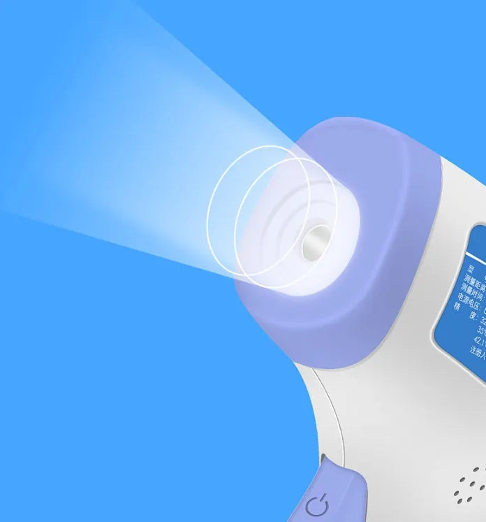 White RAK-FI03 non-contact infrared forehead thermometer with English interface and AAA battery compartment