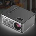 Black USB smart projector with 320x240 resolution and 20W power, front projection, shown with UK EU US AU plug options.