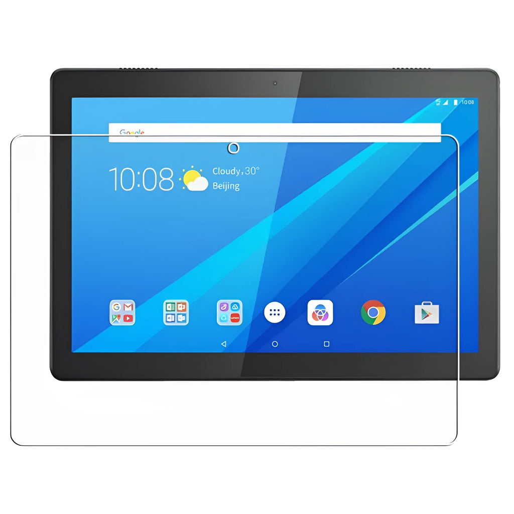 Clear PET screen protector for Lenovo Tab E10 tablet showing precise cut edges