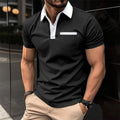 Men's lapel collar short sleeve polo shirt with chest pocket in yellow, black, white, gray, navy blue, sky blue, pink, light gray