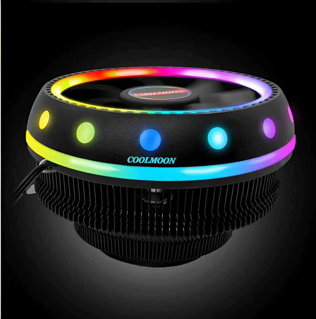 Colour-changing computer cooling CPU fan with aluminium heat sink black finish