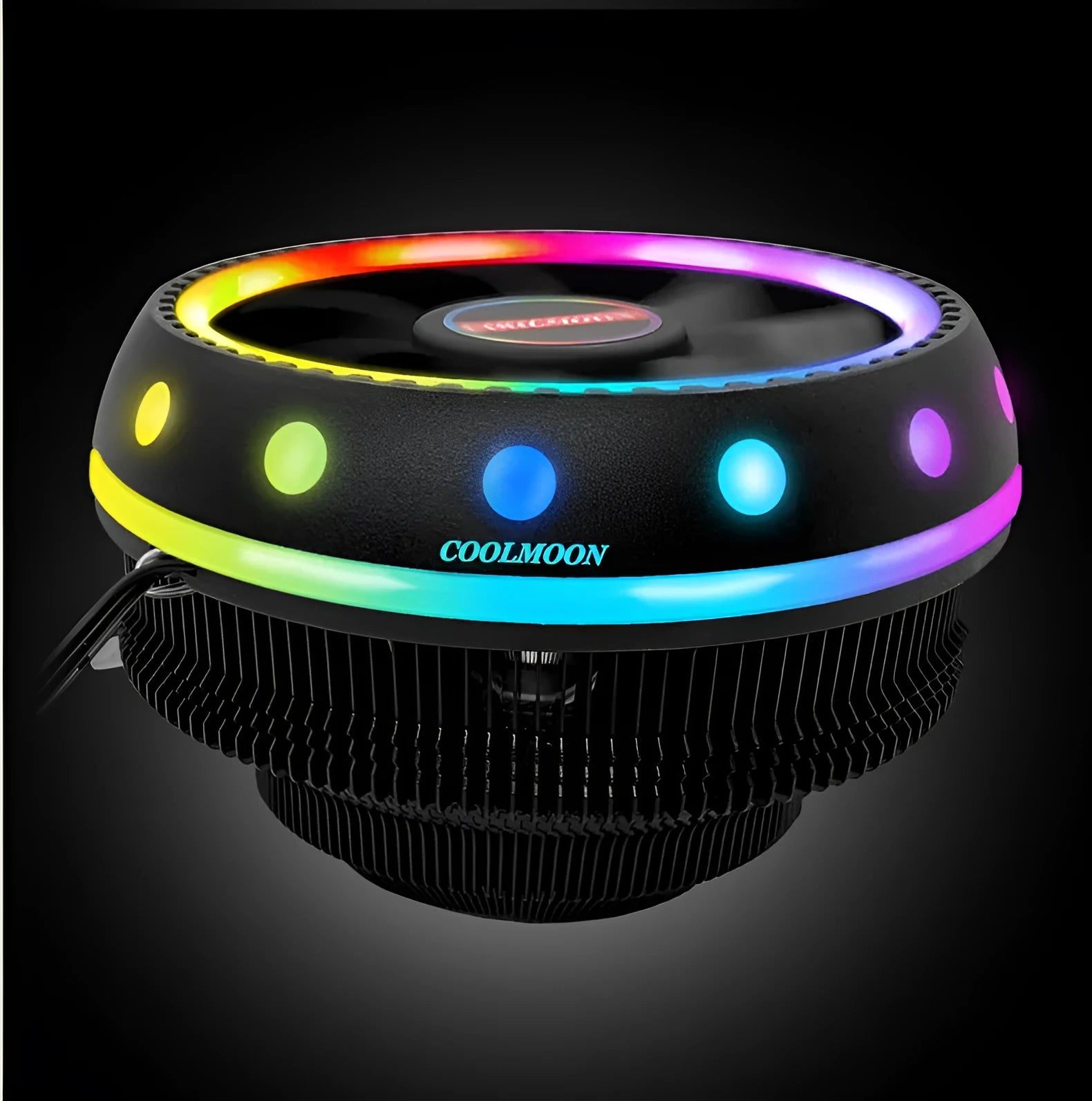 Colour-changing computer cooling CPU fan with aluminium heat sink black finish