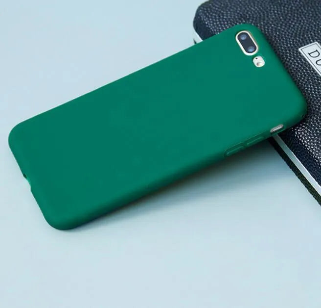 Frosted matte soft shell iPhone case in multiple colours, shown on an iPhone.